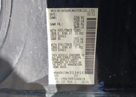 2011 Nissan Titan Sv from USA, damaged, VIN 1N6AA0EC5BN313455